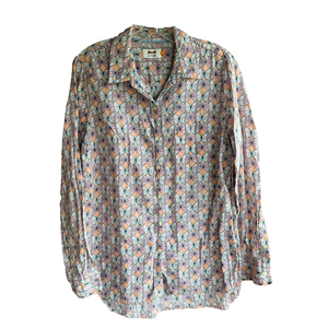 Le Tigre Women's Long Sleeve Button Up Shirt Butterfly Pattern Cotton Size Large